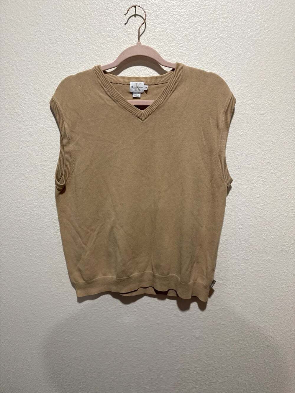 Calvin Klein Jeans Tan Cotton V-Neck Sweater Vest